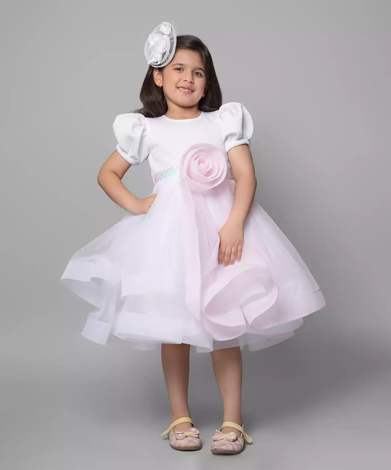 Pink & White Dress With A Flower