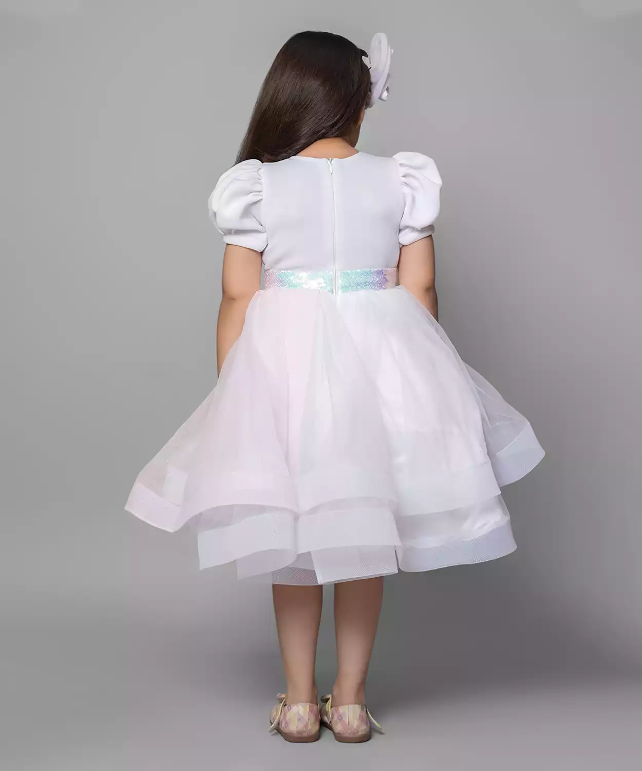 Pink & White Dress With A Flower