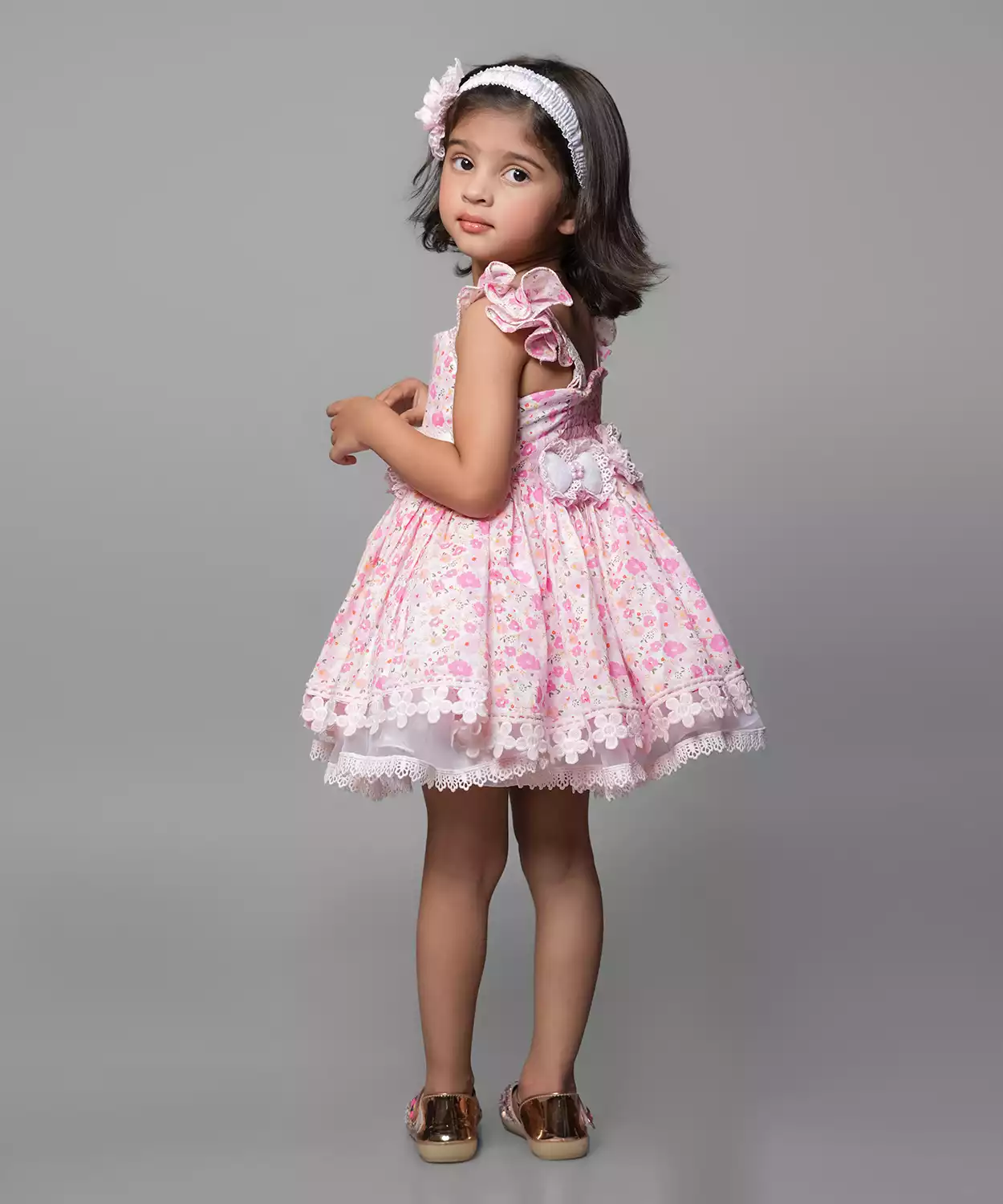 Floral Printed Dress Embelished With Flower Belt