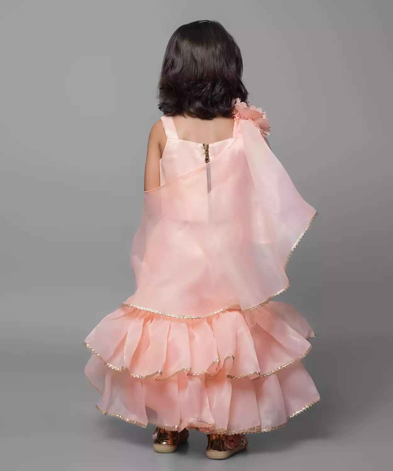 Peach Gharara With Flower Dupatta