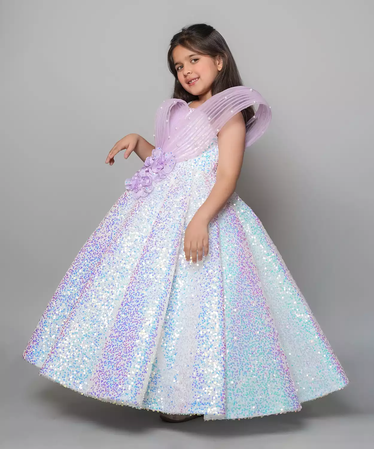 Sequin Gown With Handmade Flowers