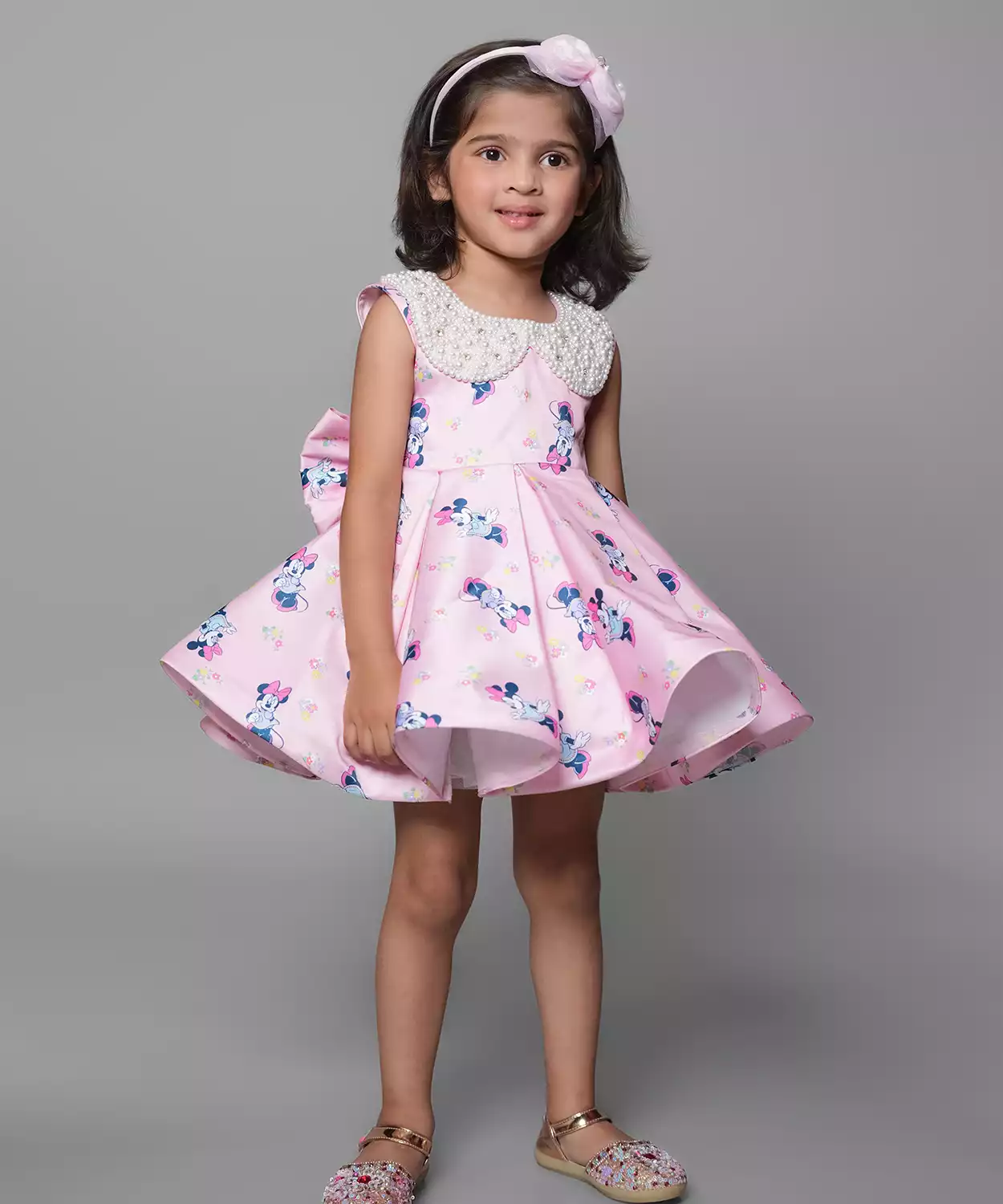 Glaze Cotton Dress With Beads Hand Embroided Collar