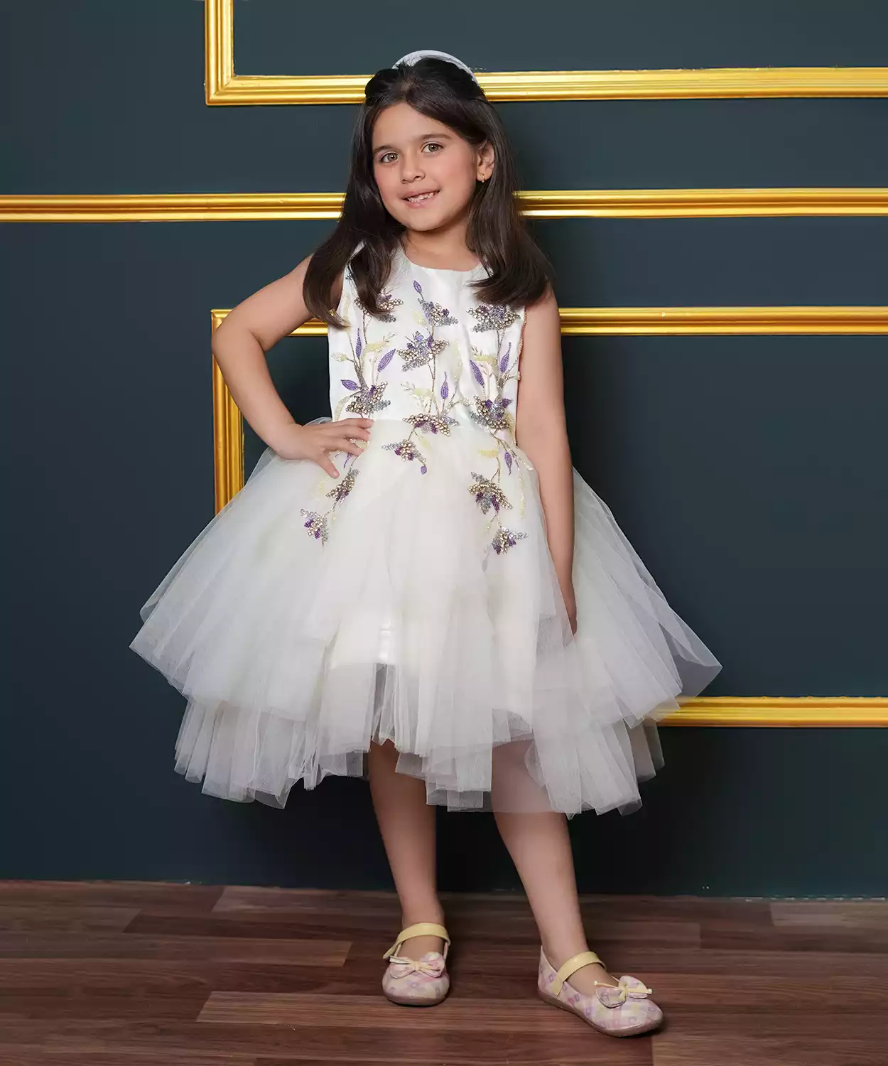 Net Flared Dress With Hand Embroidery