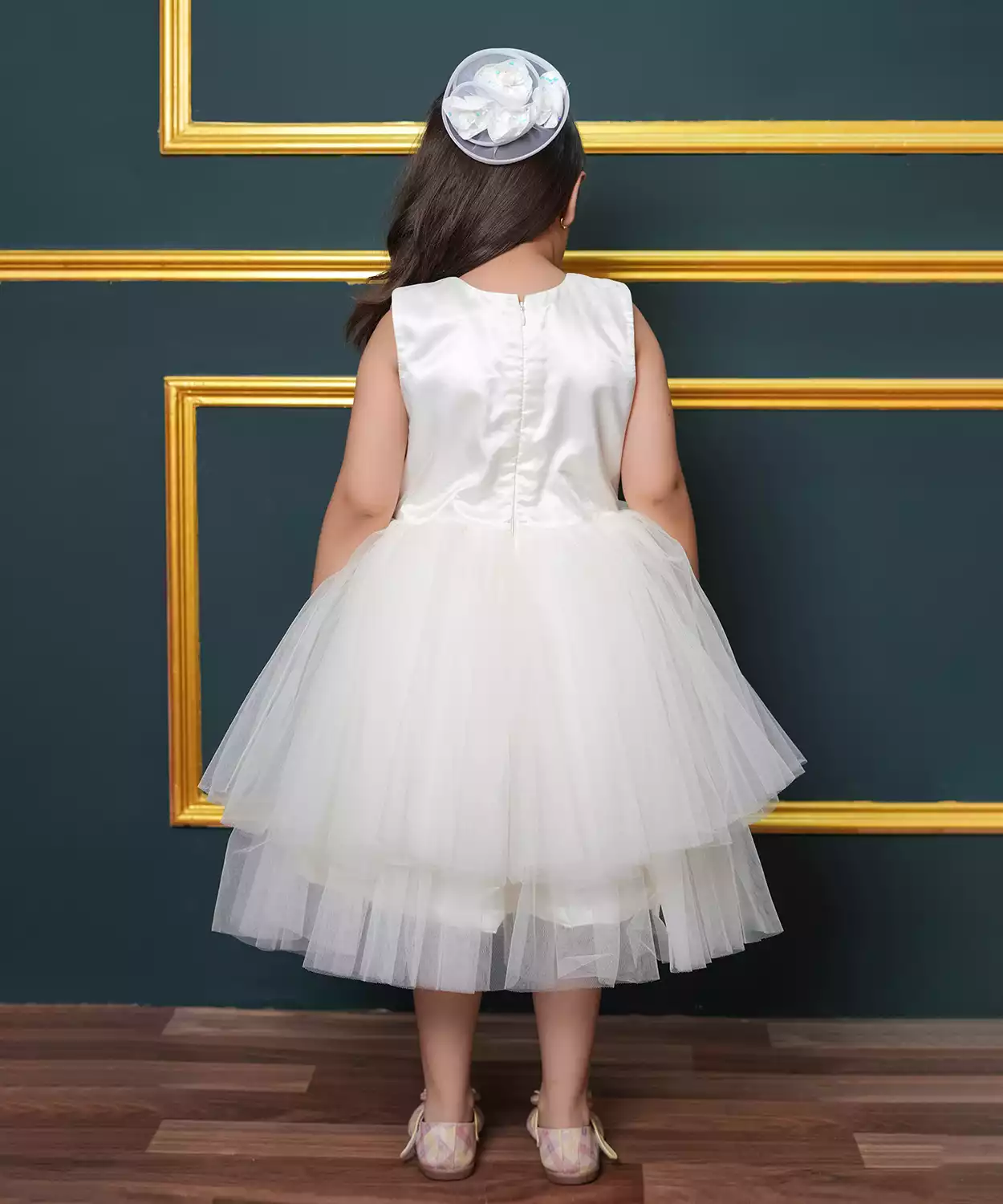 Net Flared Dress With Hand Embroidery