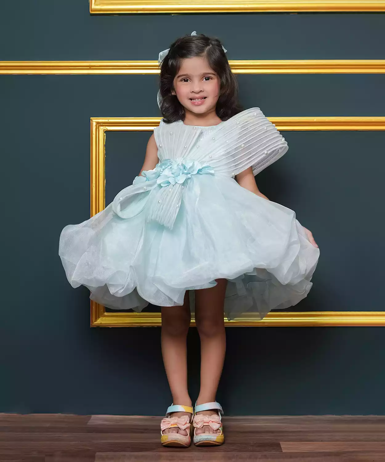 Tissue Dress Embellished With Handmade Flowers And Beads