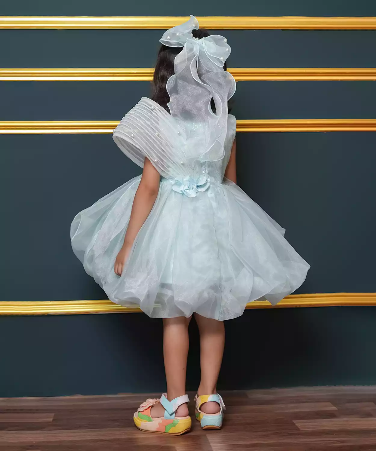 Tissue Dress Embellished With Handmade Flowers And Beads