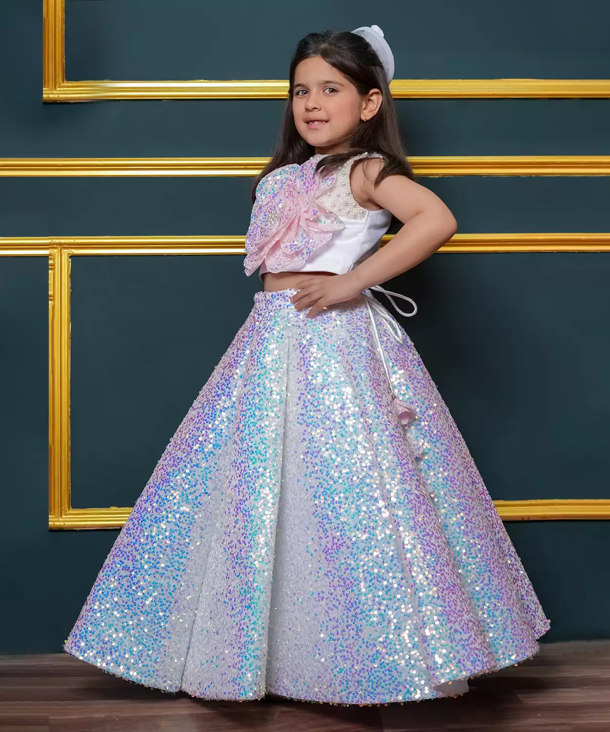 Glitter Lehenga With Flower Top