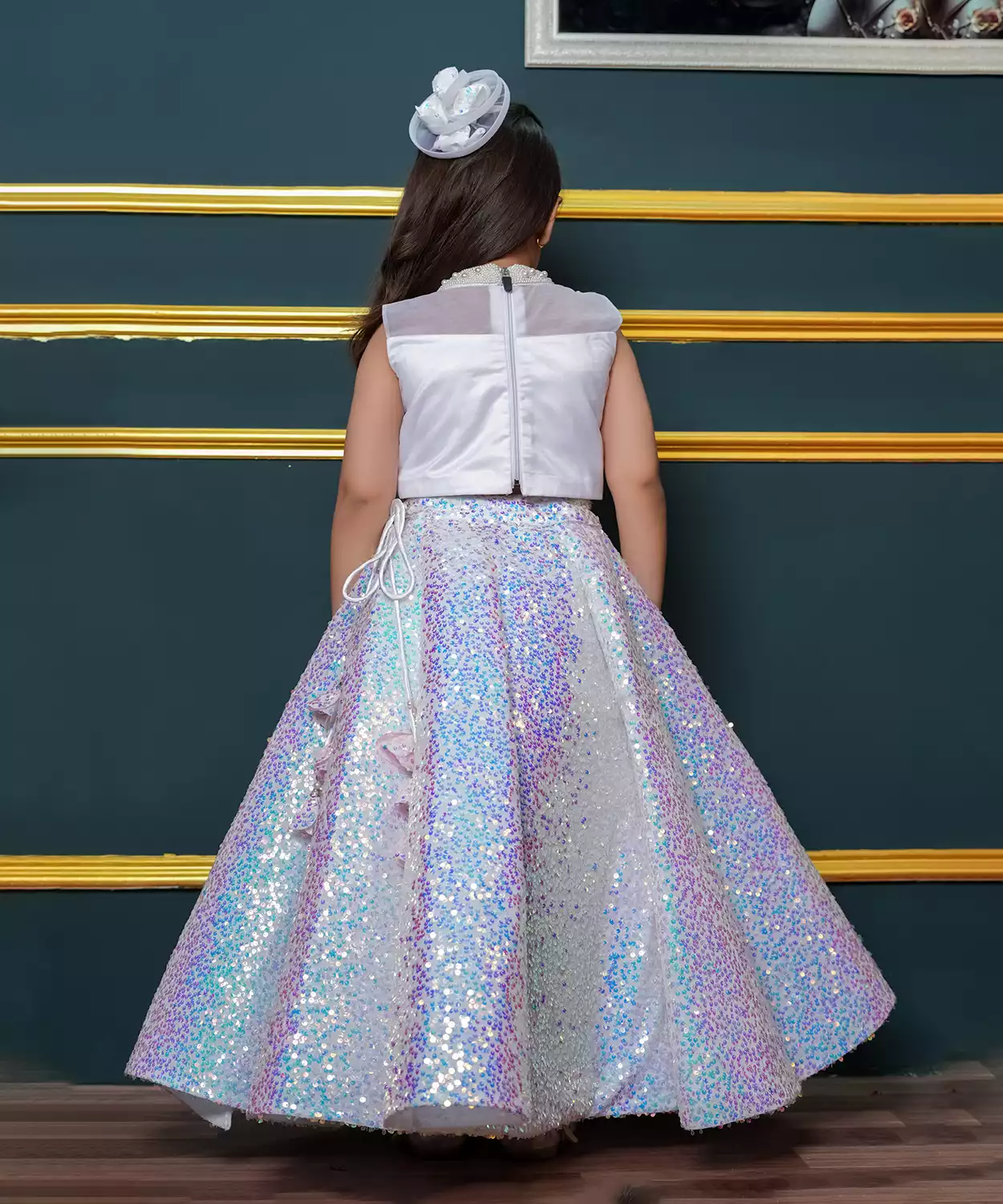 Glitter Lehenga With Flower Top