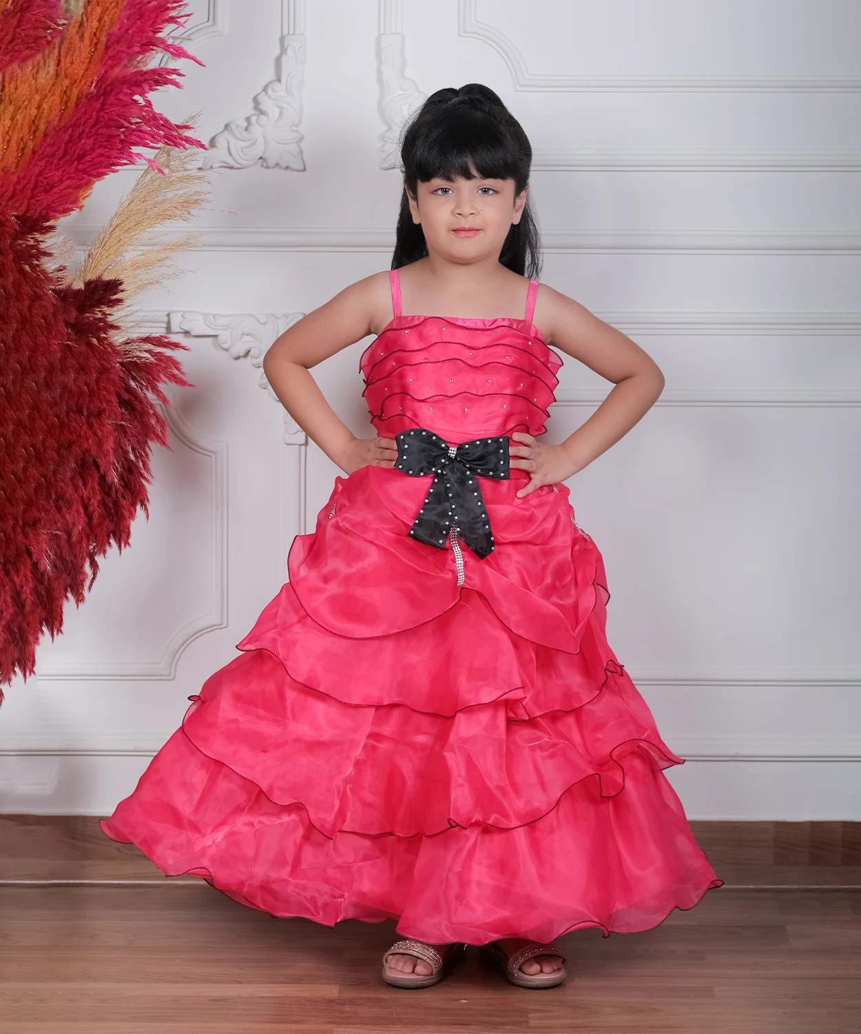 Organza Gown With A Stylish Black Bow