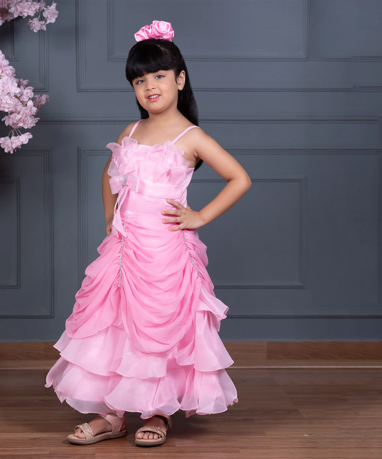 Pink Gown Is Designed With Chiffon