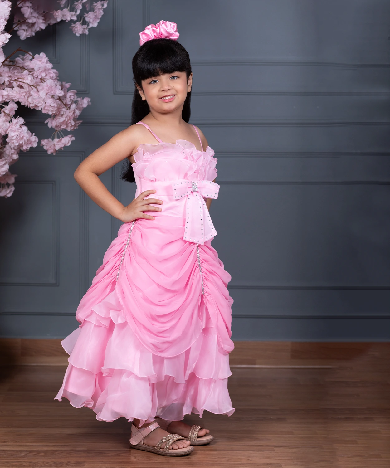 Pink Gown Is Designed With Chiffon