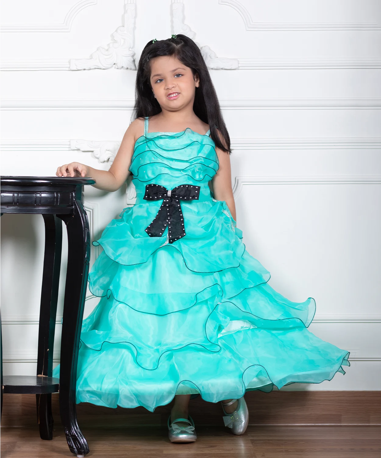 Organza Gown With A Stylish Black Bow