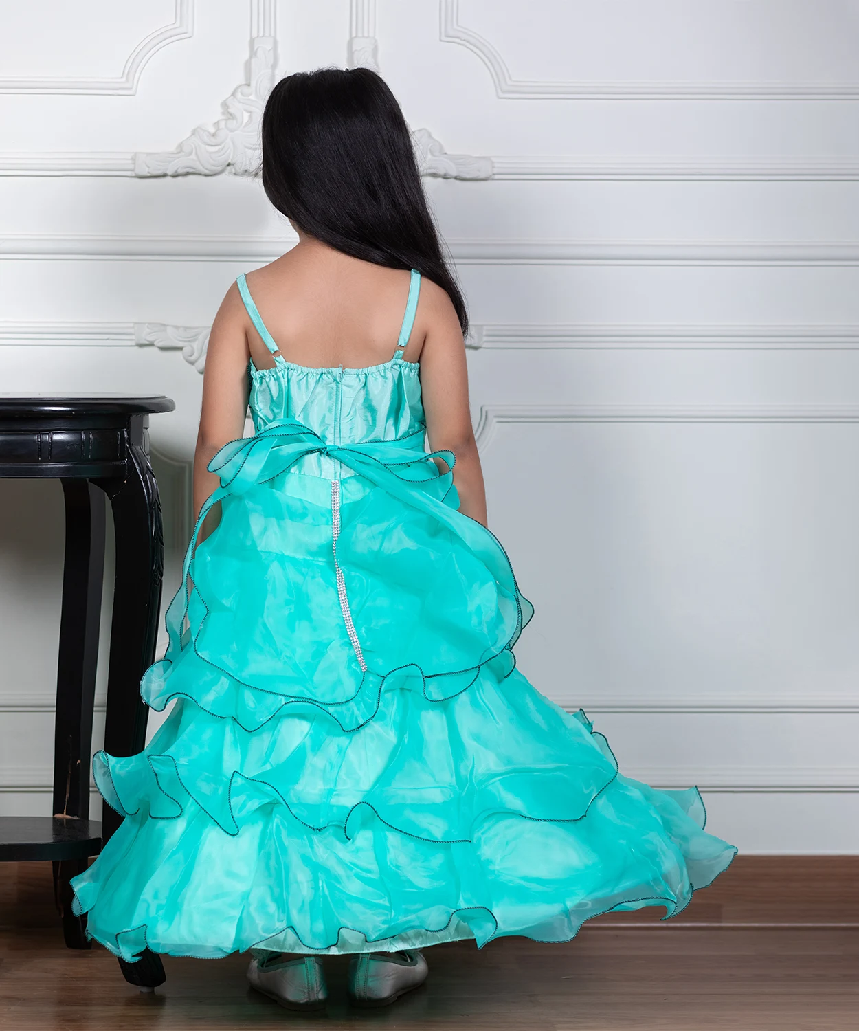 Organza Gown With A Stylish Black Bow