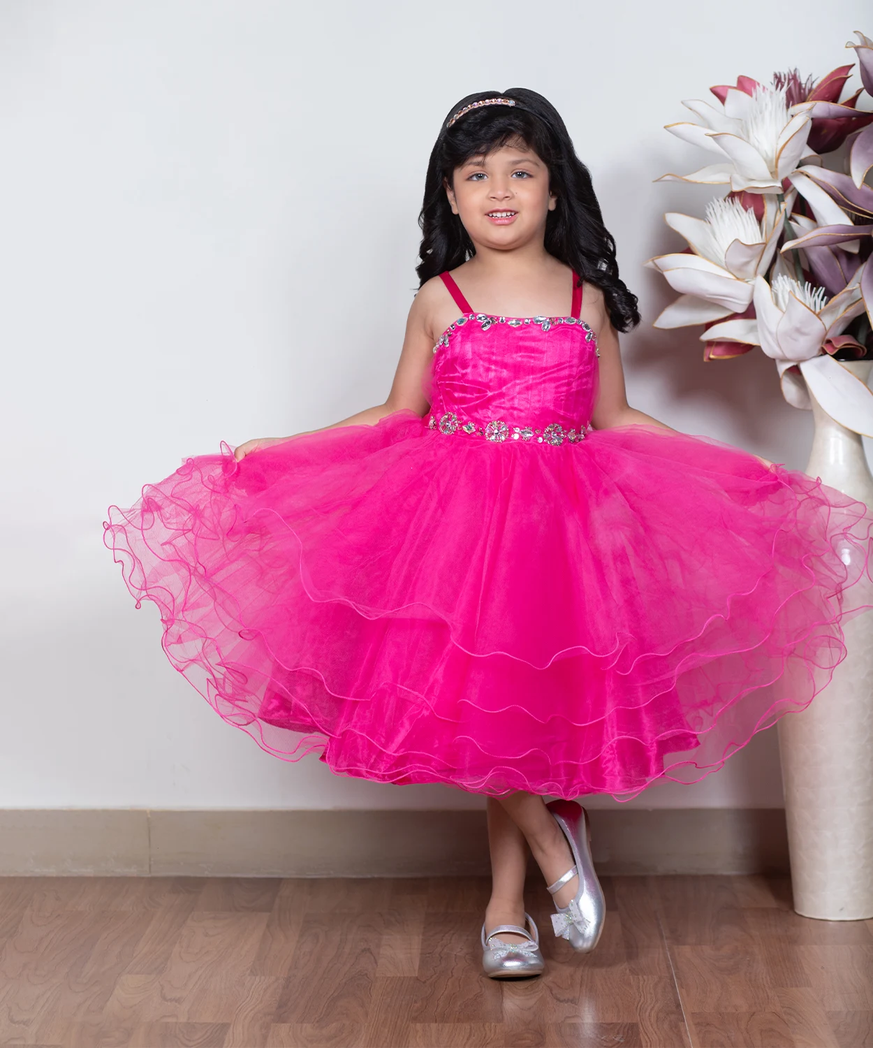 Net Dress With Flare And Silver Embellished Dress