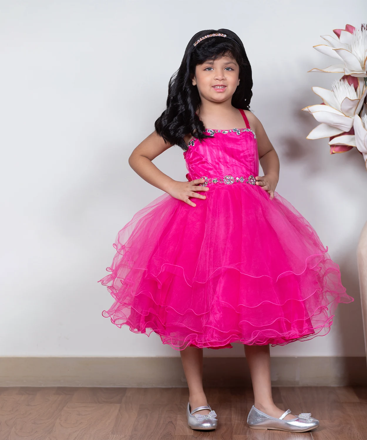 Net Dress With Flare And Silver Embellished Dress