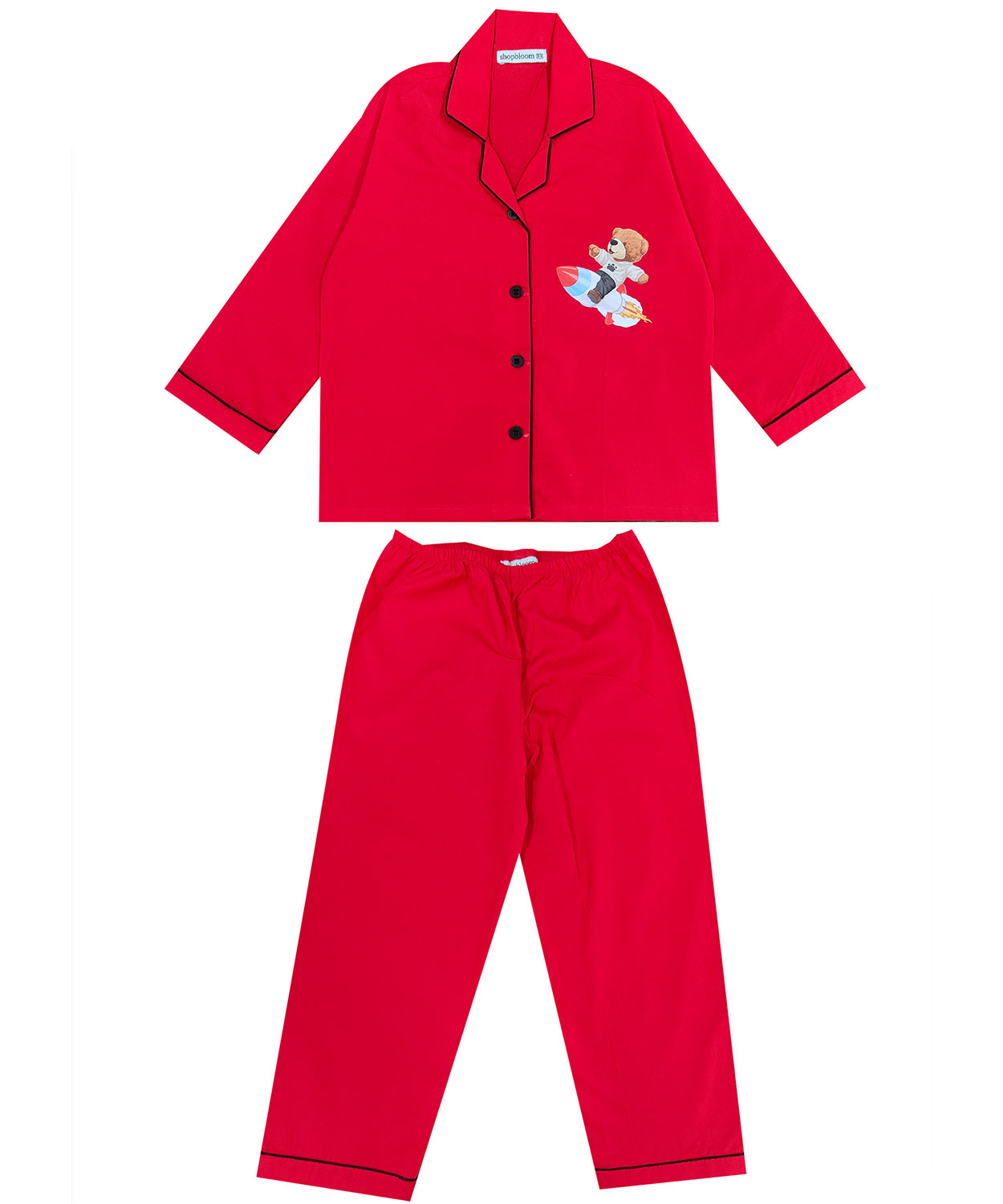 Teddy On Rocket Long Sleeve Kids Night Suit
