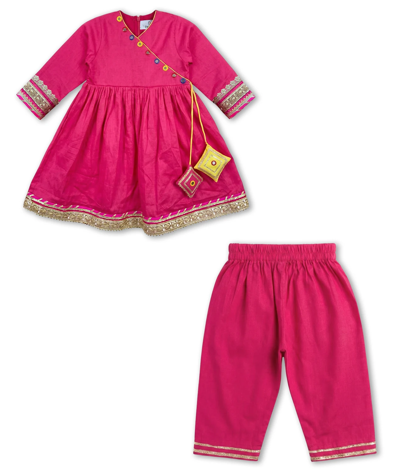 Pink Festive Angrakha Kurta Set with Pants