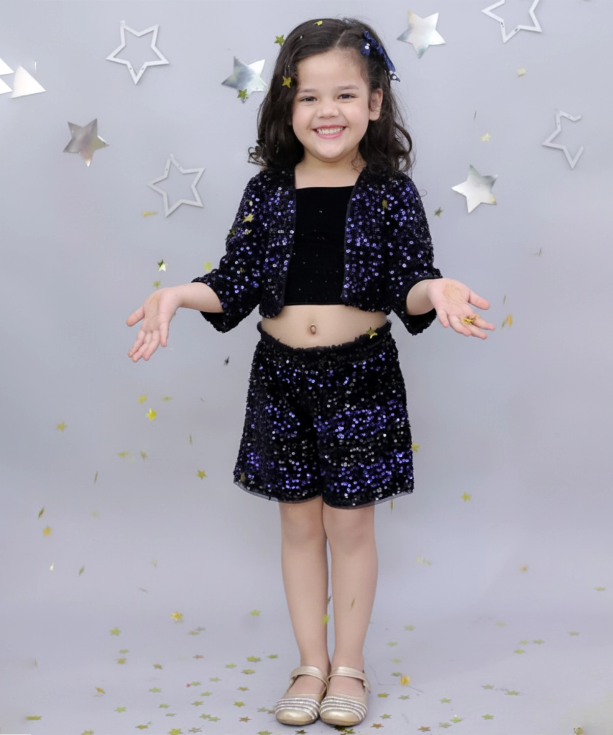 Razzle Dazzle Girls Navy Blue Jacket Bustier and Shorts