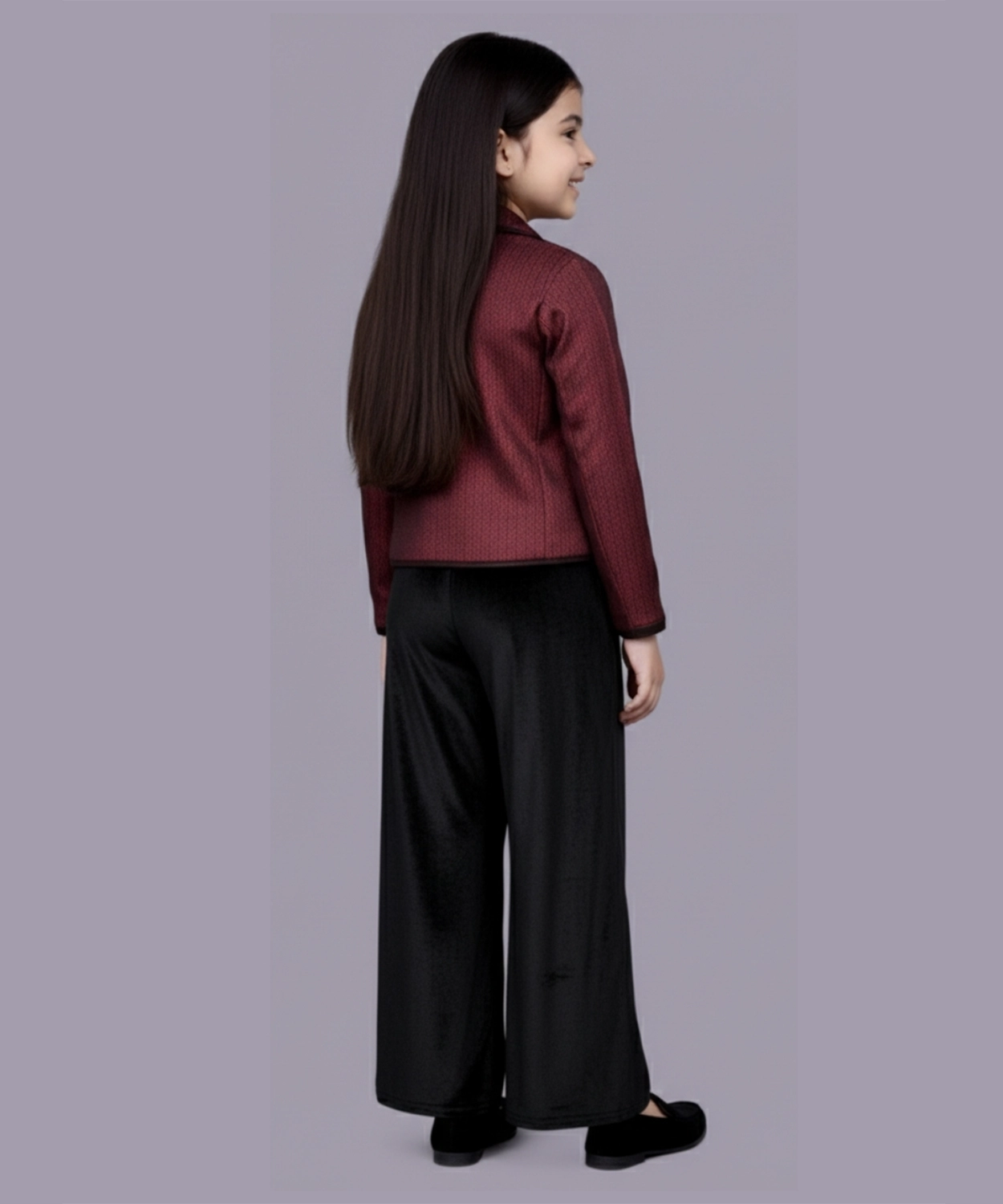 Glam up Girls Party Maroon Jacket With Black Top and Pant