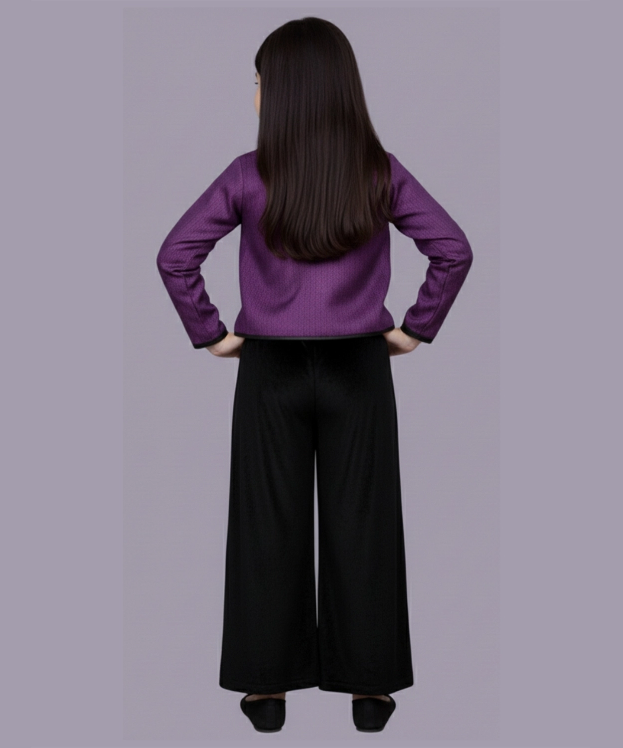 Glam up Girls Party Violet Jacket With Black Top and Pant