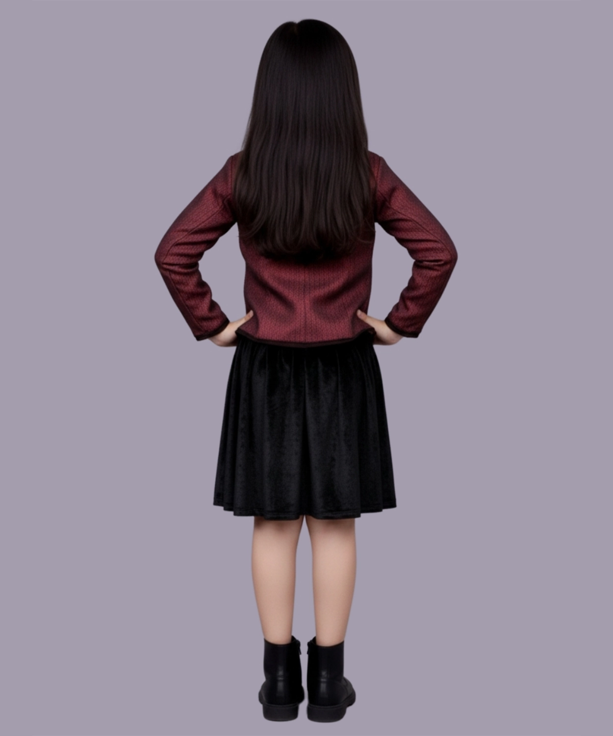 Glam up Girls Party Maroon Jacket With Black Top and Skirt