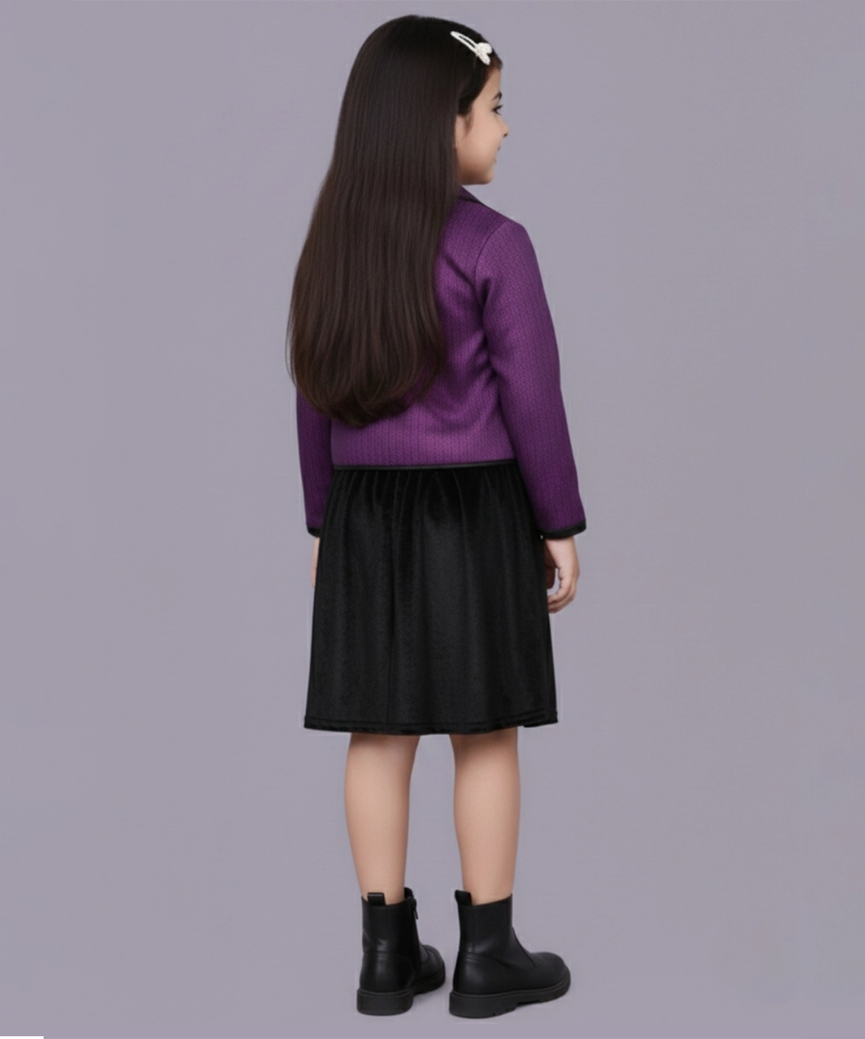 Glam up Girls Party Violet Jacket With Black Top and Skirt