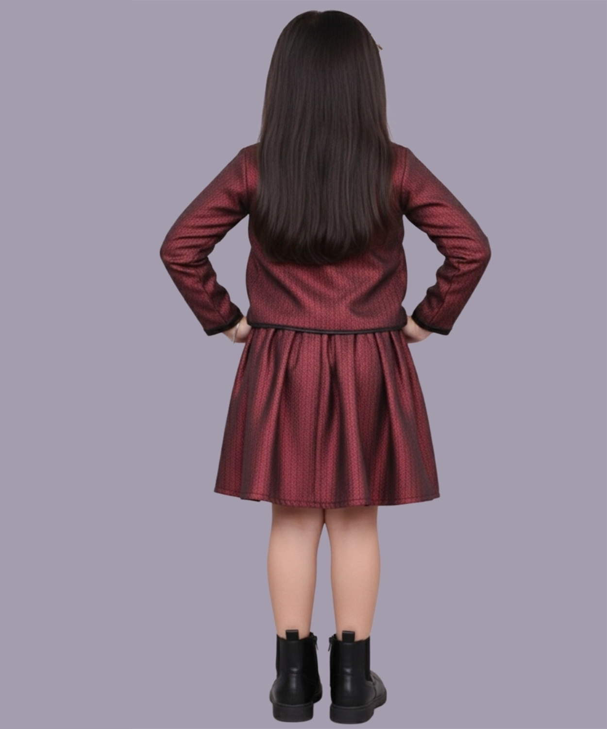 Glam up Girls Party Maroon Jacket and Skirt with Top