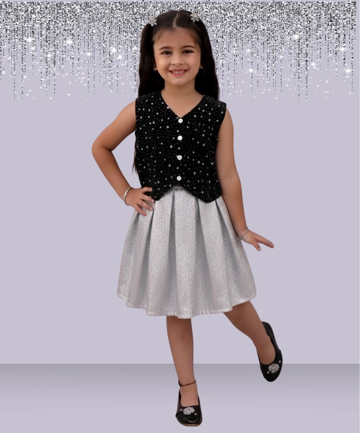 Glam up Girls Party Black Top and White Skirt