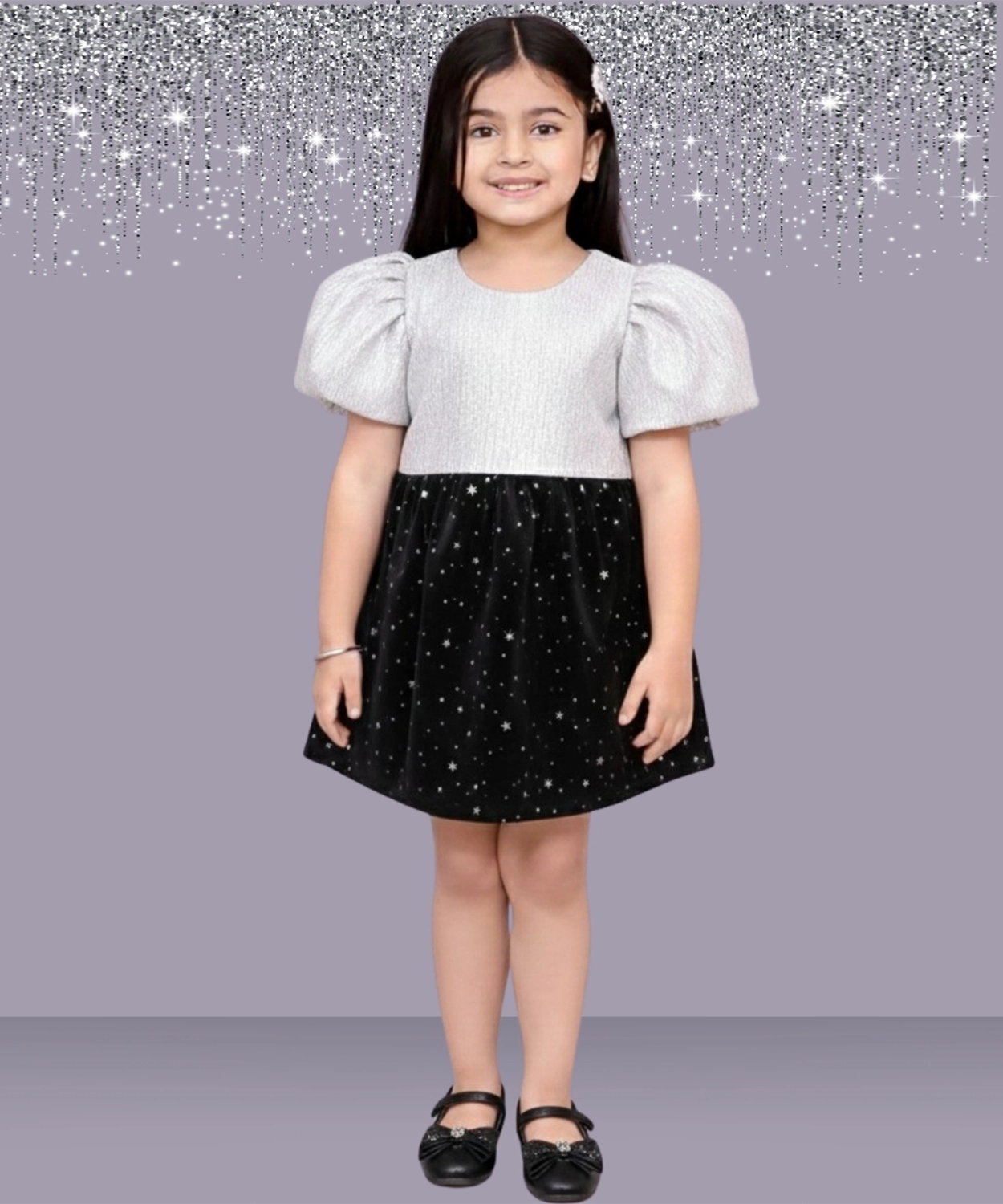 Glam up Girls Party White Top with Black Skirt