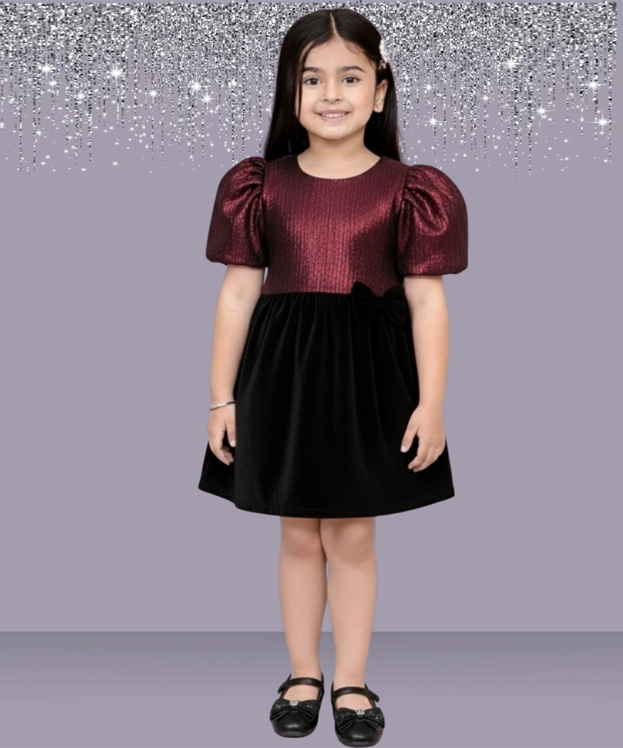 Glam up Girls Party Maroon Top with Black Skirt