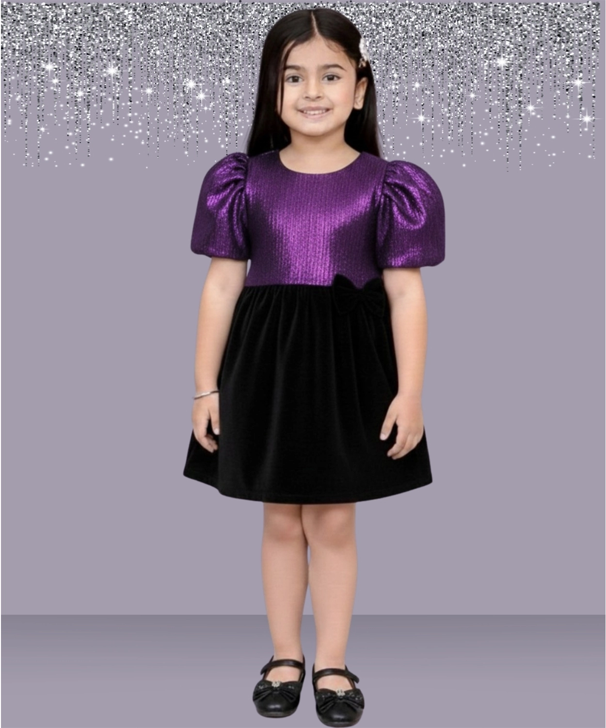 Glam up Girls Party Violet Top with Black Skirt