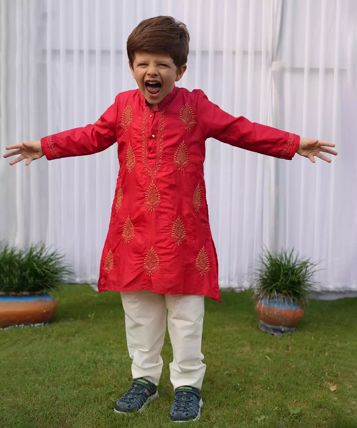 Pure Silk Kurta With Hand Embroidered Chikankari Jaali Booti Kurta