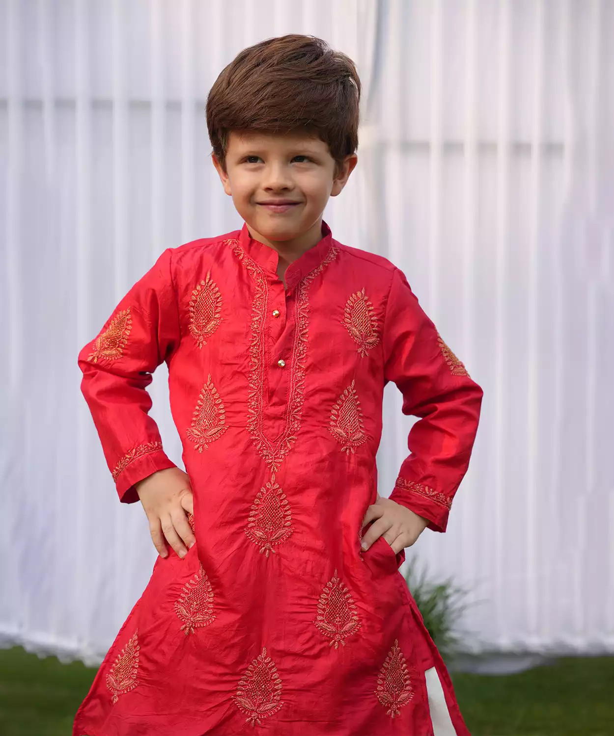 Pure Silk Kurta With Hand Embroidered Chikankari Jaali Booti Kurta