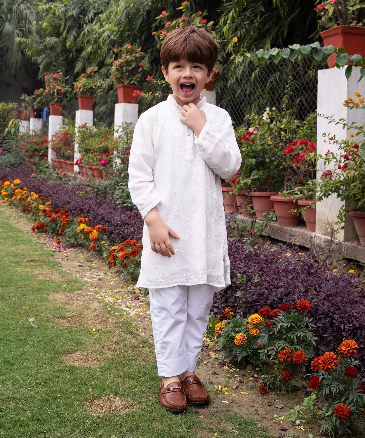 White On White Chikankari Criss Cross Jaal Kurta