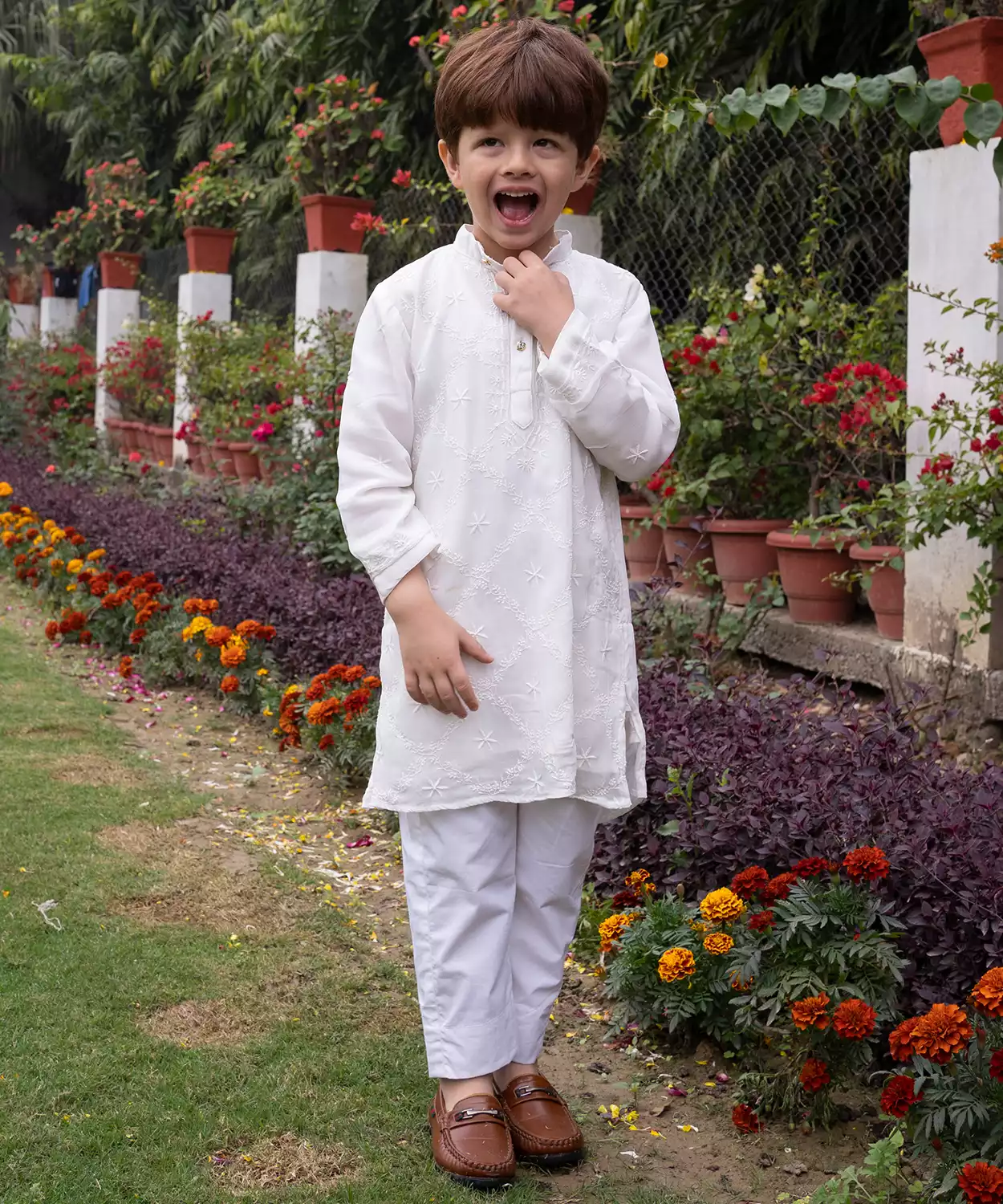 White On White Chikankari Criss Cross Jaal Kurta
