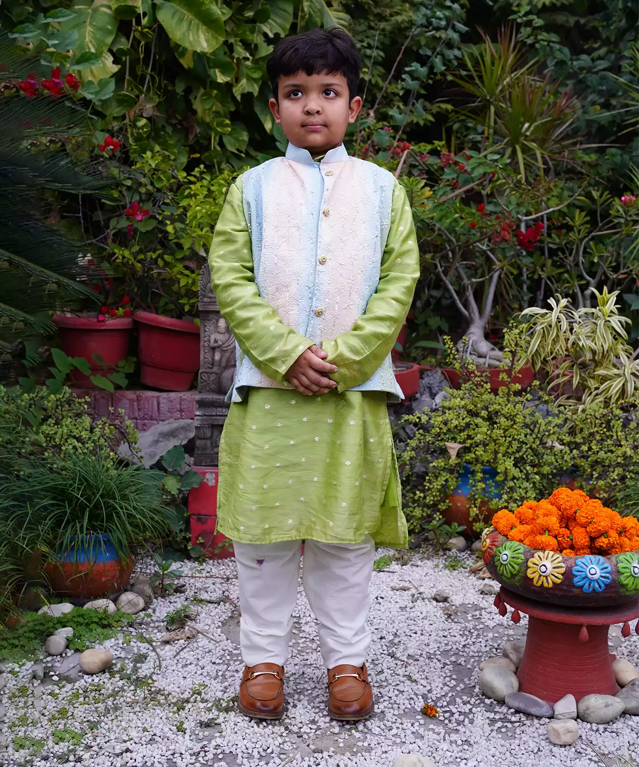 Chikankari Jacket With Hand Embroidery Paired With Chanderi Kurta