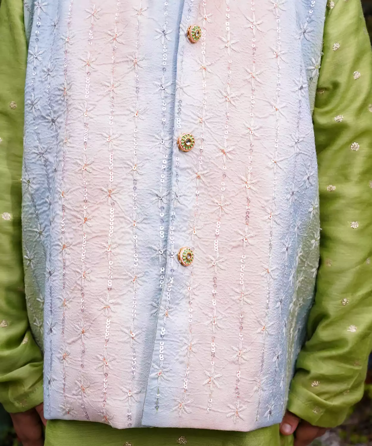 Chikankari Jacket With Hand Embroidery Paired With Chanderi Kurta