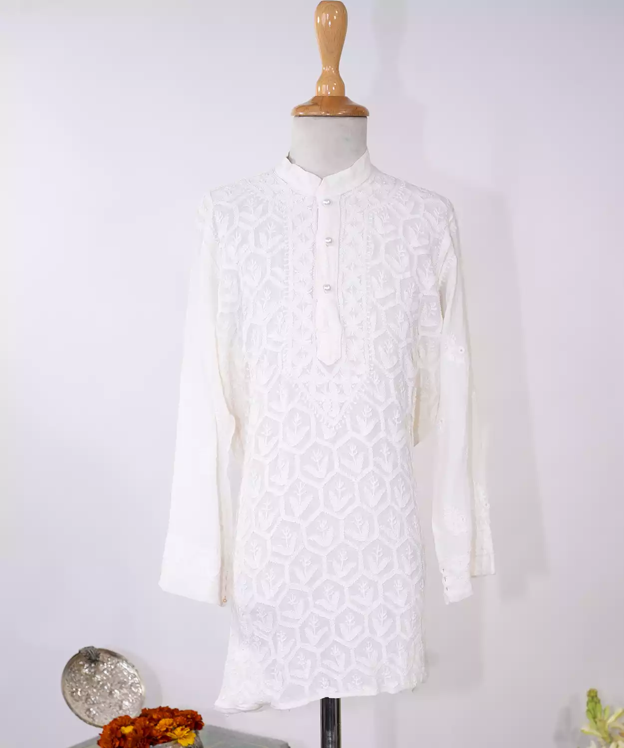 Real Chikankari Jaal Embroidered Kurta On Pure Gorgette