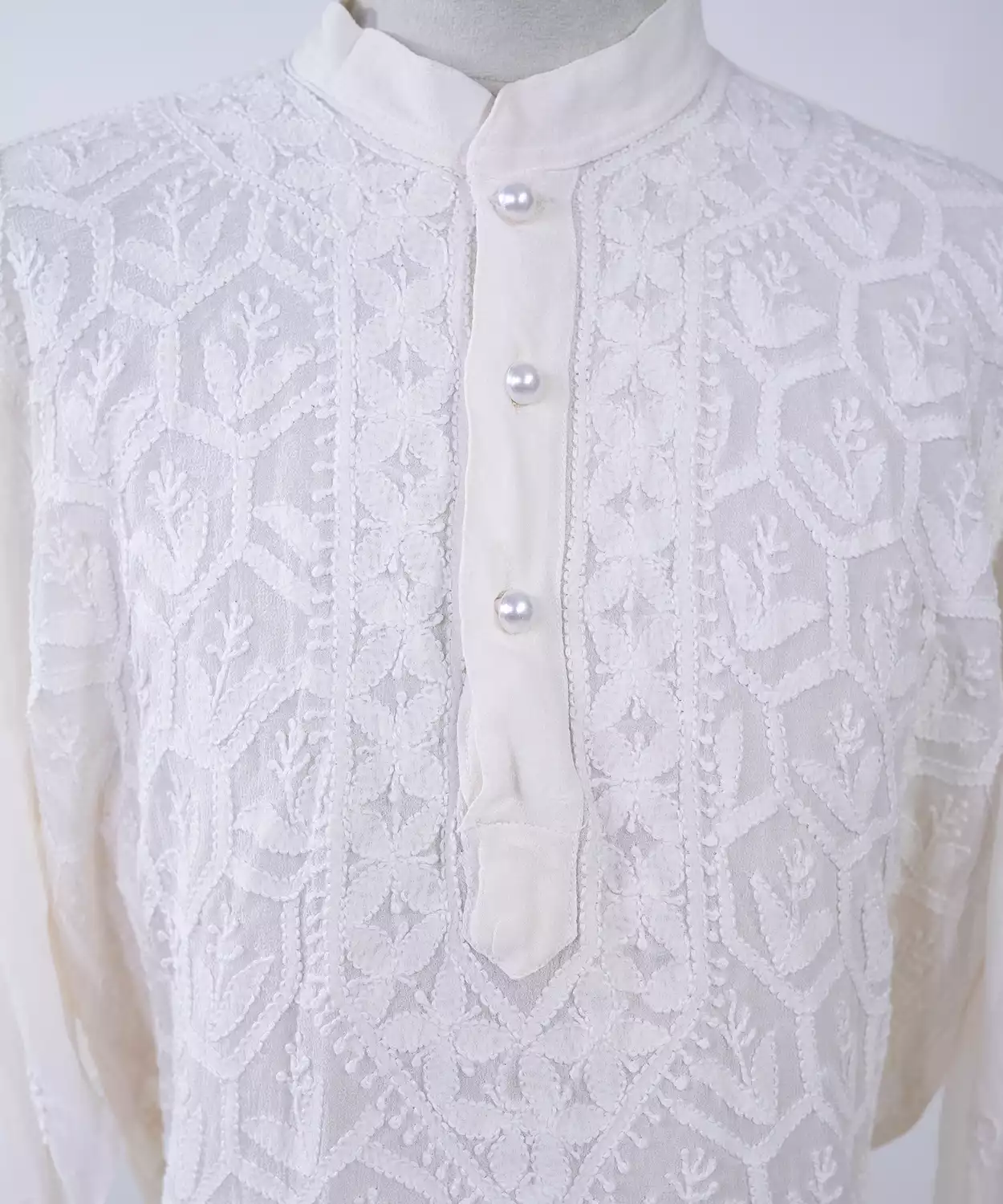Real Chikankari Jaal Embroidered Kurta On Pure Gorgette