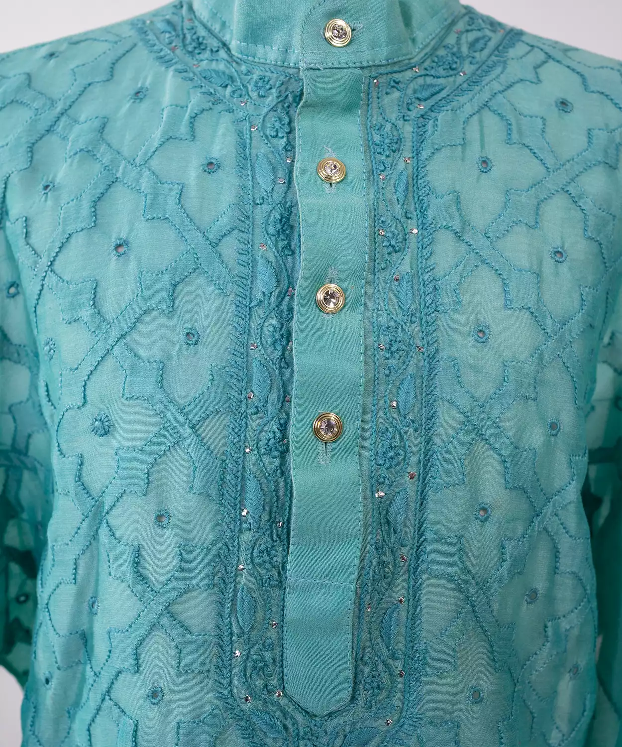 Unique Hexagon Chikankari Jaal Embroidered Kurta