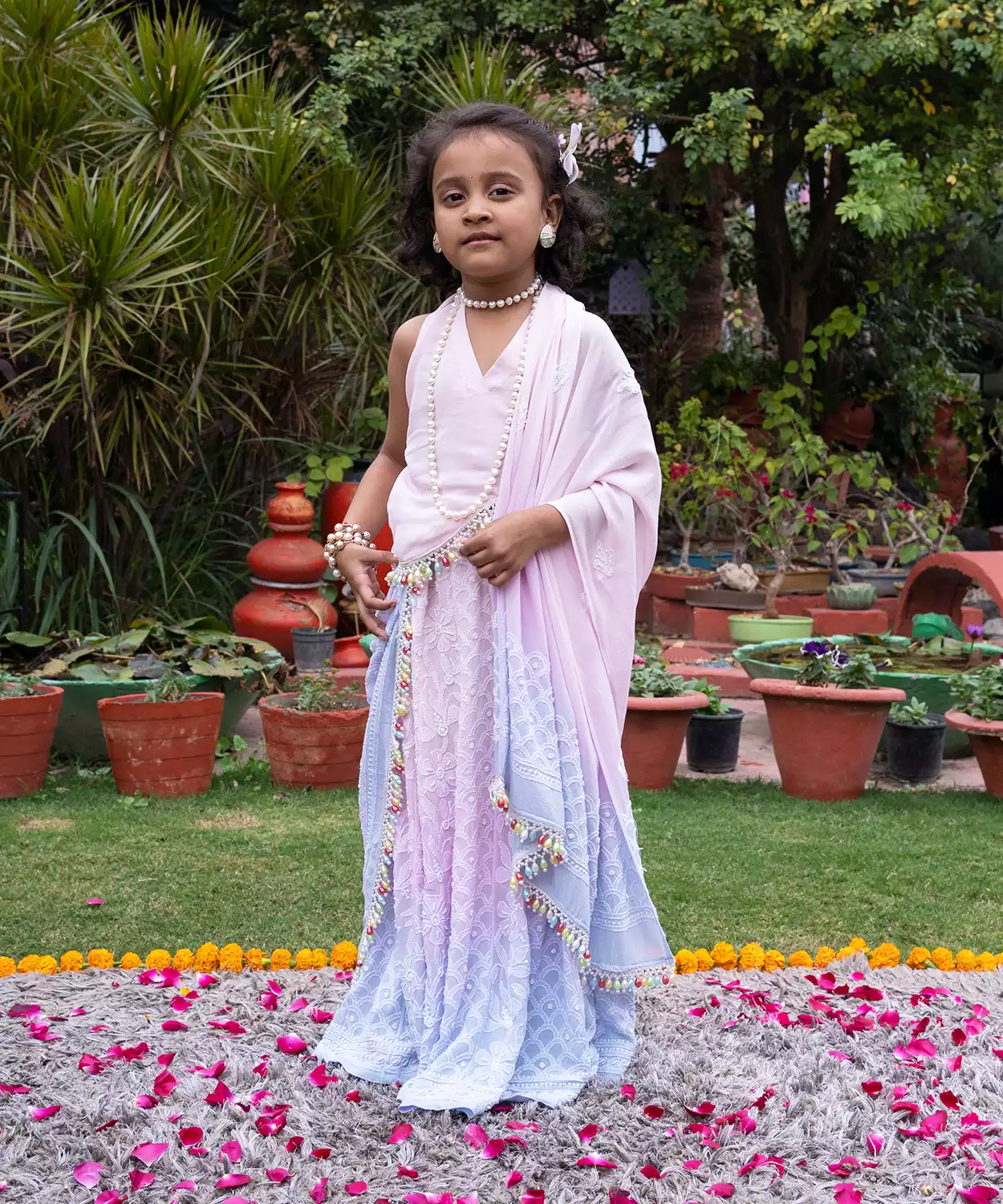 Shaded Chikankari And Moti Hand Embroidered Lehenga Set