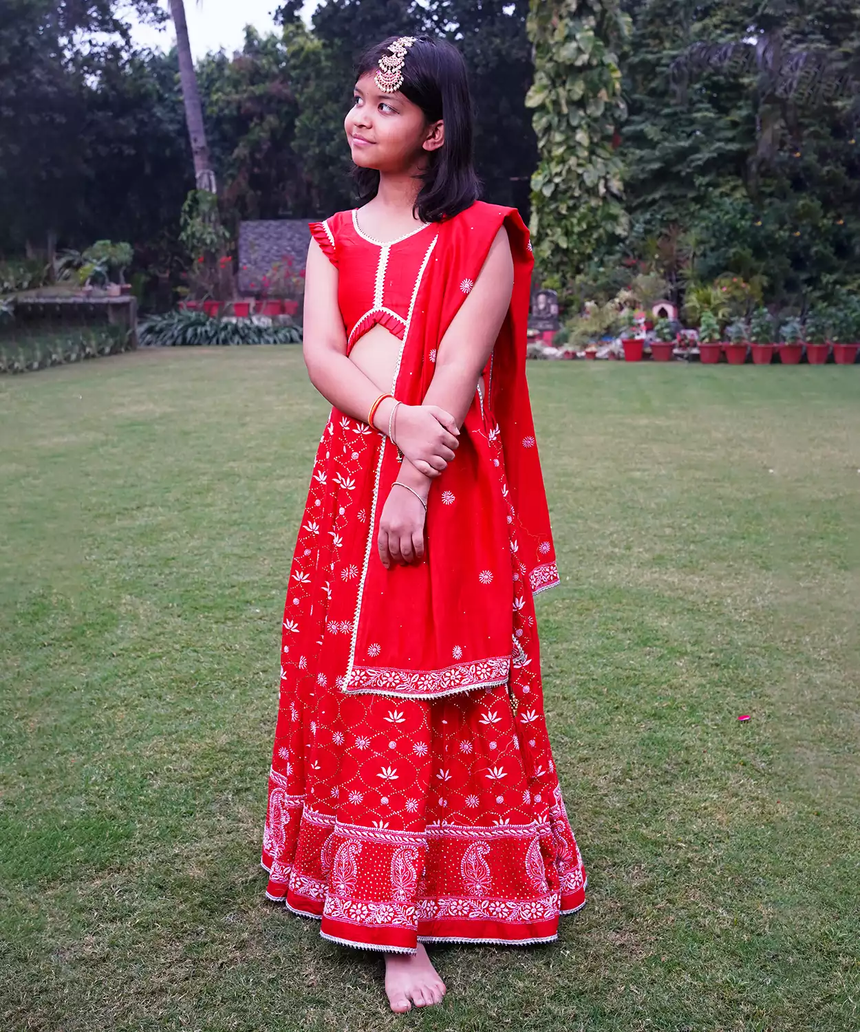 Showstopper Red Lotus And Mukaish Lehenga On Pure Chanderi