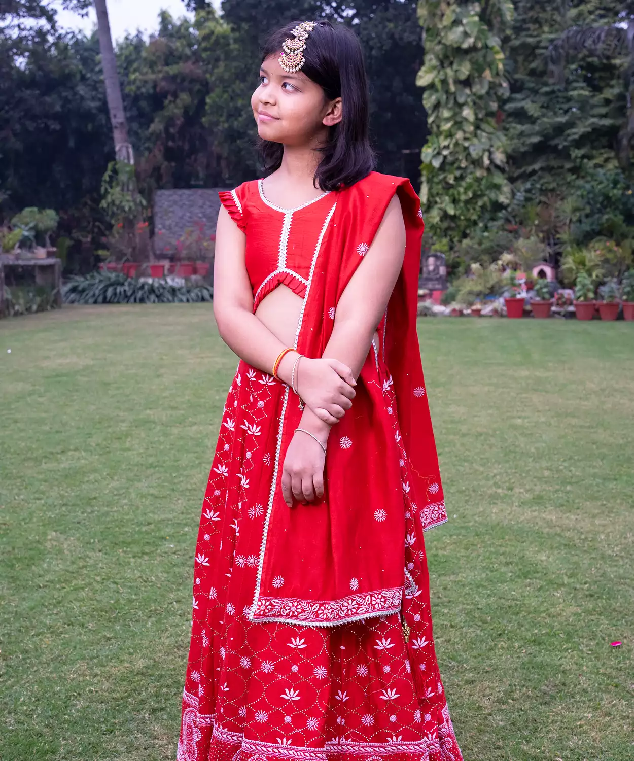 Showstopper Red Lotus And Mukaish Lehenga On Pure Chanderi