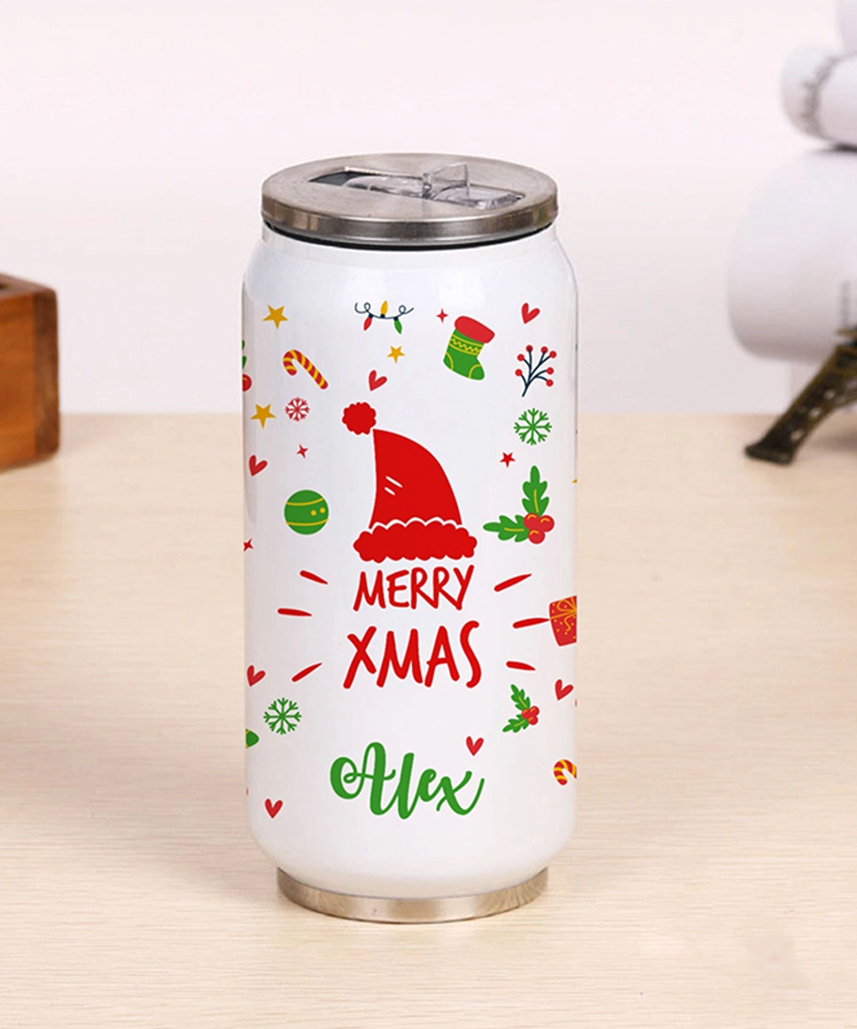 Personalize Can Sipper Bottle- Christmas Cap