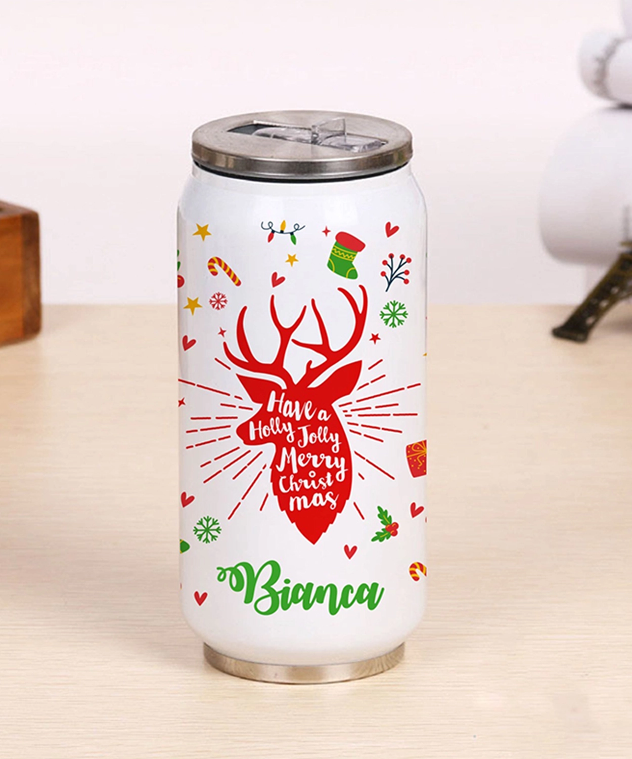 Personalize Can Sipper Bottle- Reindeer