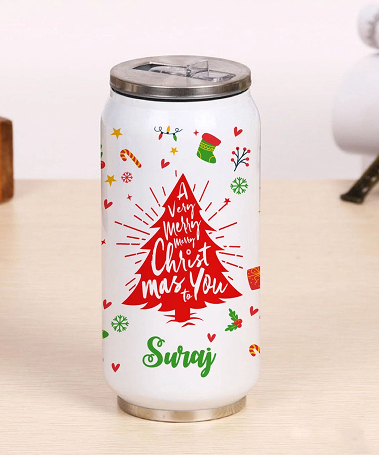 Personalize Can Sipper Bottle- Christmas Tree