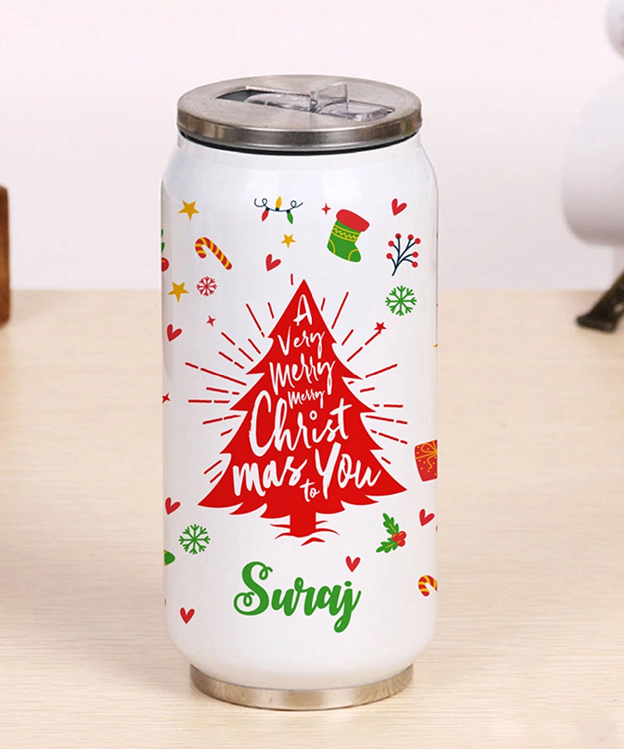 Personalize Can Sipper Bottle- Christmas Tree