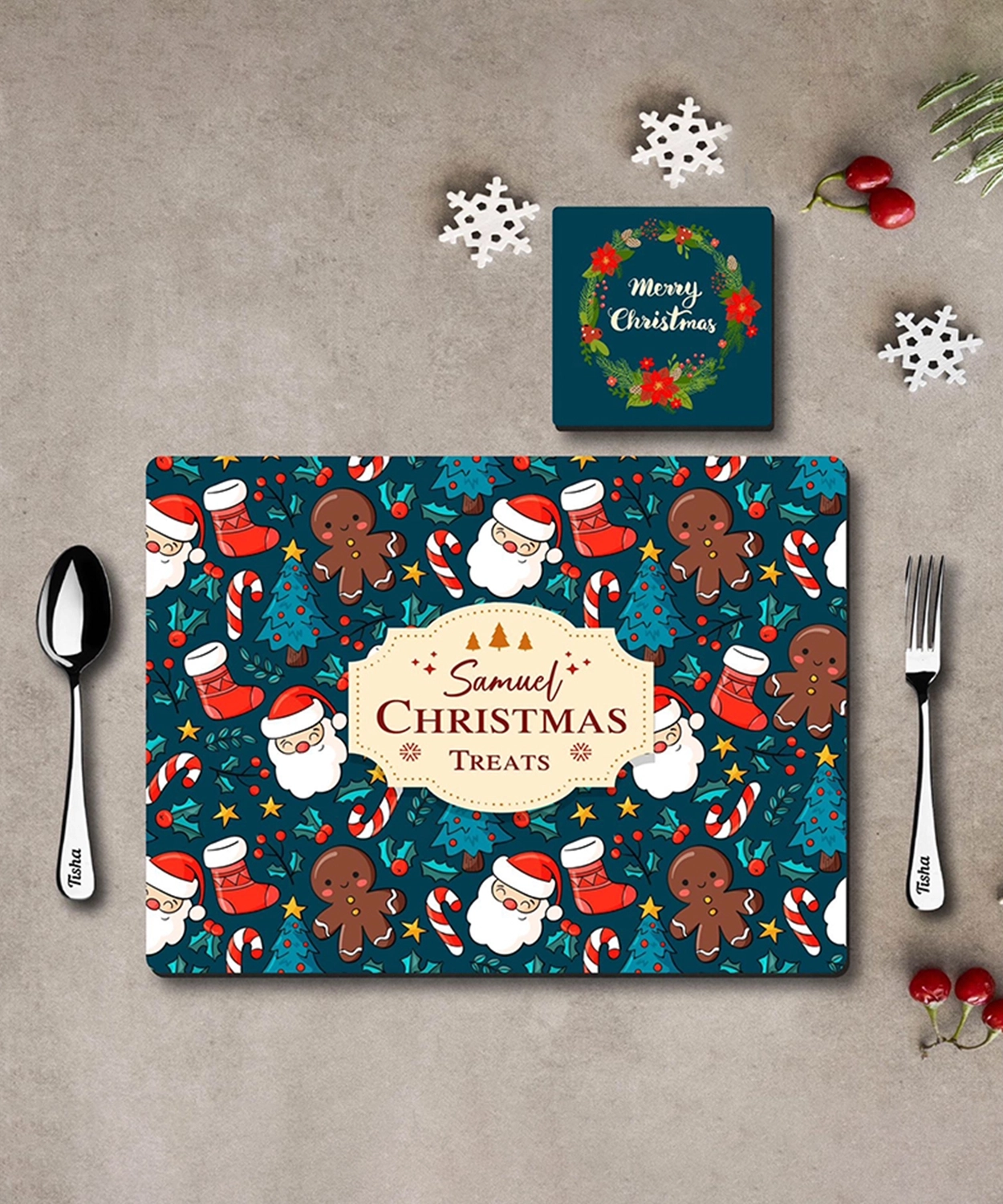 Mat Coaster Set- Gingerbread Man