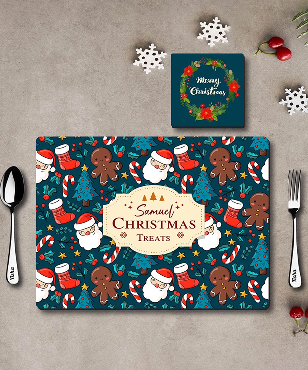 Mat Coaster Set- Gingerbread Man