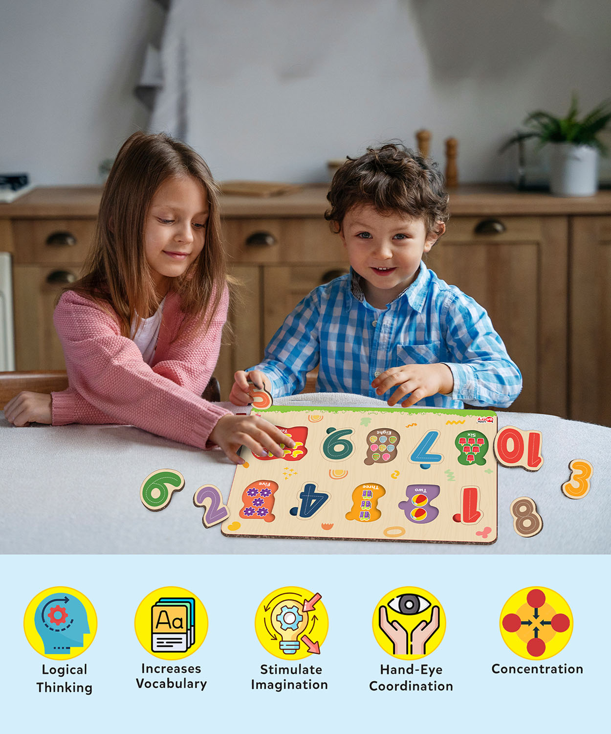 Counting 1-10 Puzzle Tray - Knob And Peg Puzzle- 10 Pegs